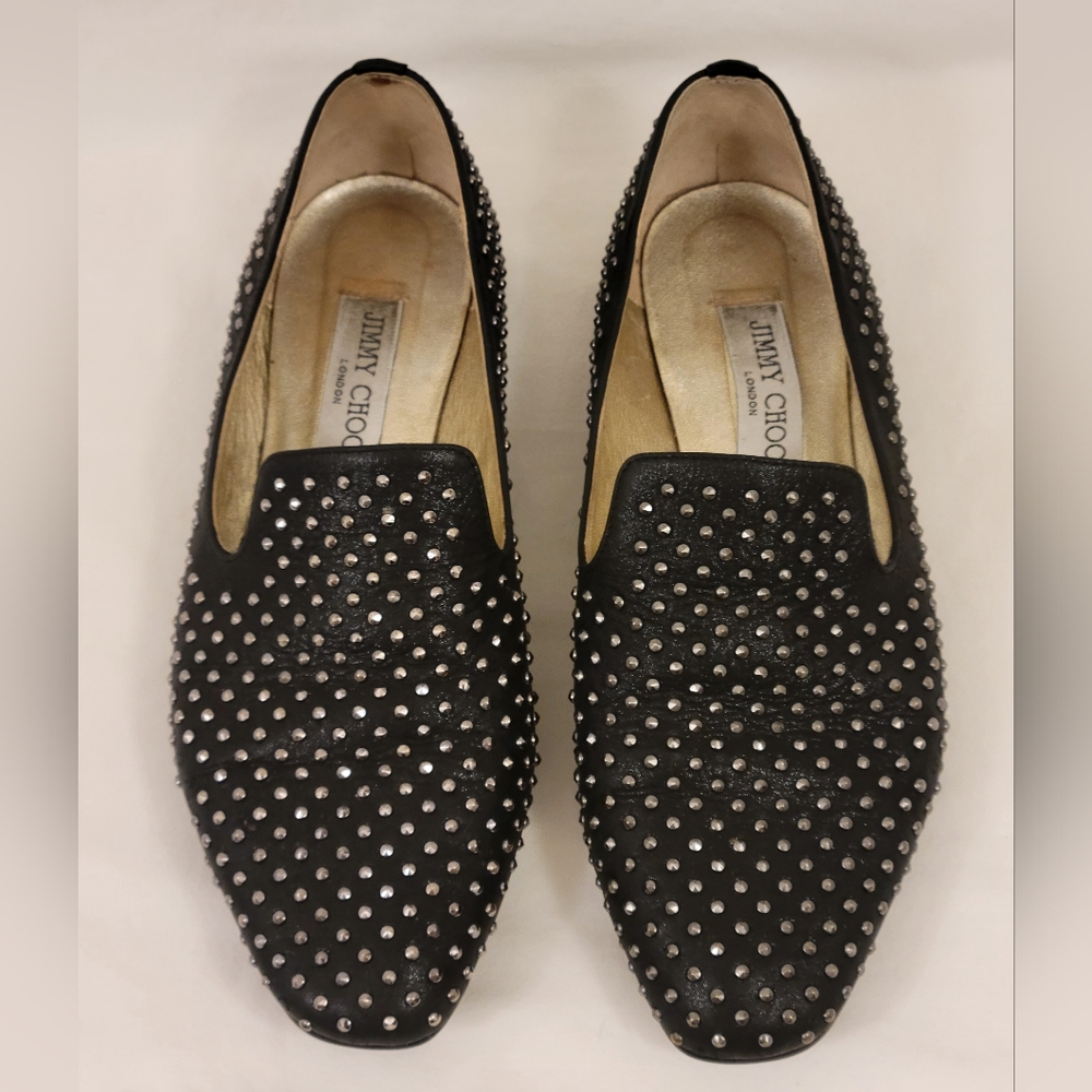 Jimmy Choo Black Studded Womens Loafers Size 38